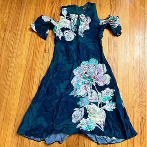Anthropologie MAEVE Dress US 4 Elia Cold Shoulder Floral Tropical Green